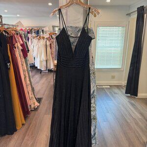 Mac Duggal shimmer pleated V neck gown
